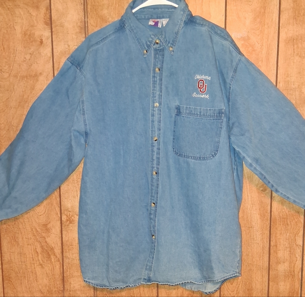University of Oklahoma Sooners Denim long sleeve button up Shirt jacket by Graph